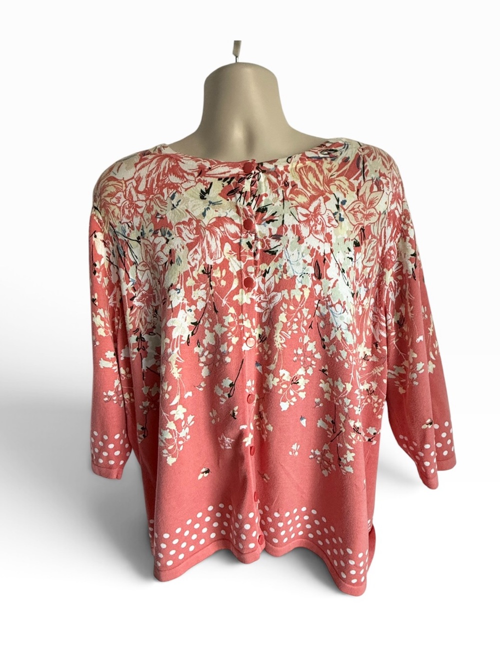 CJ Banks 2X Coral Floral Pullover with Cream & Light Blue Details
